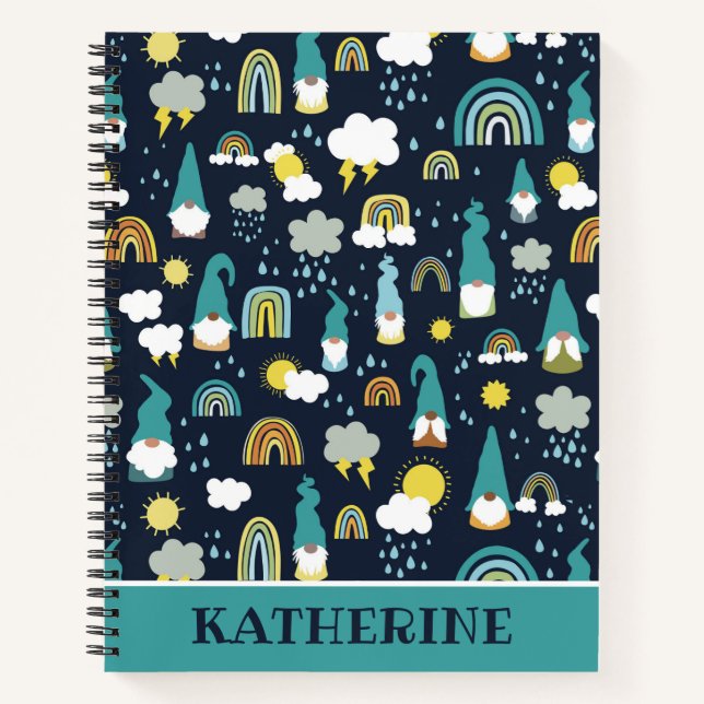 Rainy Day Gnomes Rainbow Kids Notebook (Front)