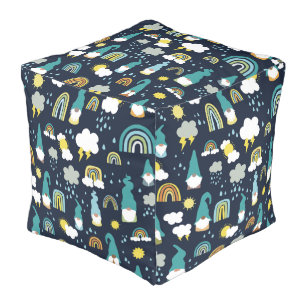 Rainy Day Gnomes Rainbow Kids Pouf