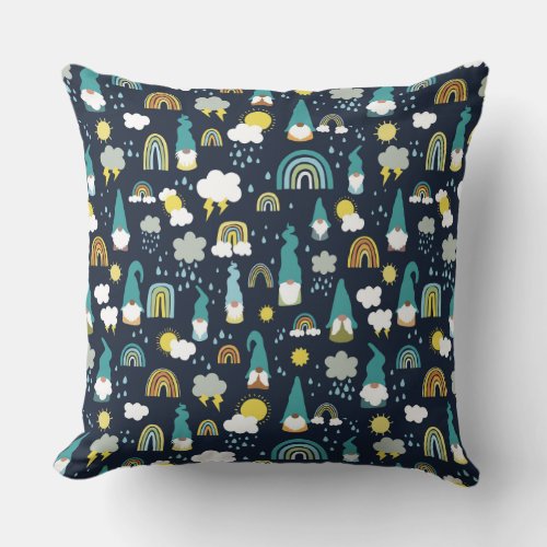 Rainy Day Gnomes Rainbow Kids Throw Pillow