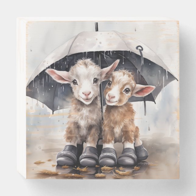 Rainy Day Goats  Wooden Box Sign (Front Horizontal)