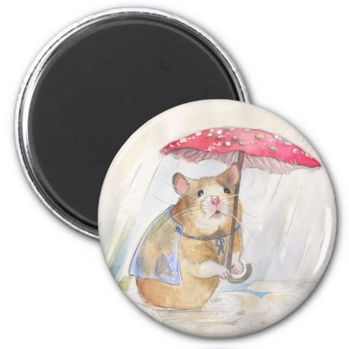 Rainy Day _ Hamster with funny Mushroom Umbrella Magnet