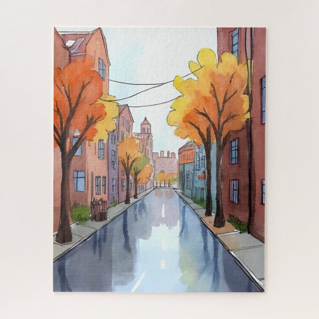 Rainy Day in Boston | Watercolor MA Travel Art Jigsaw Puzzle (Vertical)
