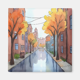 Rainy Day in Boston   Watercolor MA Travel Magnet