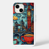 Rainy Day in London, Colorful Doodle Illustration