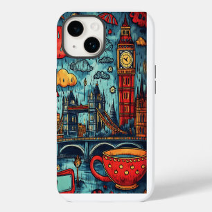 Rainy Day in London, Colorful Doodle Illustration iPhone 14 Case