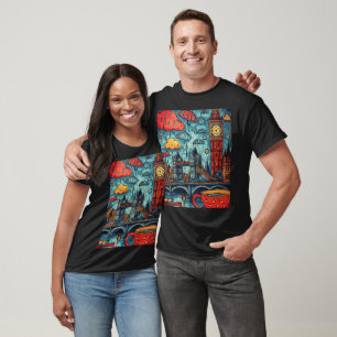 Rainy Day in London, Colorful Doodle Illustration T-Shirt