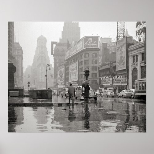 Rainy Day in Times Square 1943 Vintage Photo Poster
