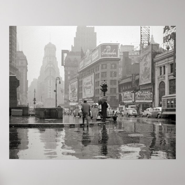 Rainy Day In Times Square 1943 Vintage Photo Poster Zazzle Com