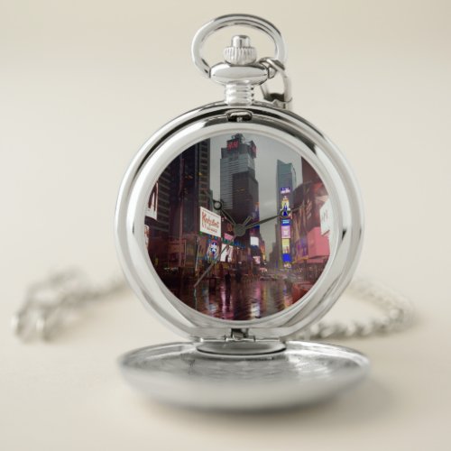 Rainy Day in Times Square New York City NYC Pocket Watch