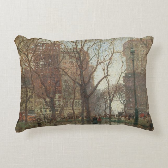 Rainy Day, Madison Square, New York, Paul Cornoyer Accent Pillow (Front)