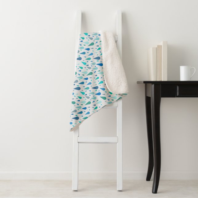 Rainy day pattern with blue raindrops sherpa blanket (In Situ)
