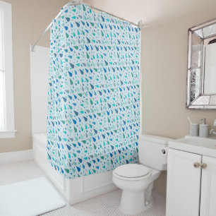 Rainy day pattern with blue raindrops shower curtain