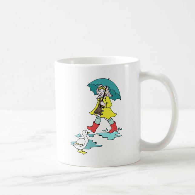 Rainy Day Red Galoshes with Duck & Umbrella Coffee Mug (Right)