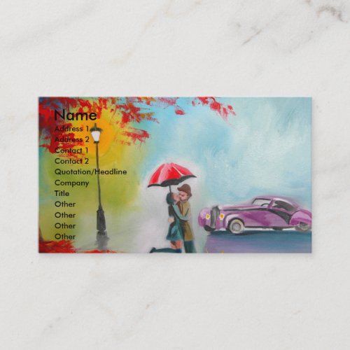 RAINY DAY RED UMBRELLA ROMANTIC COUPLE BUSINESS CARD TEMPLATES