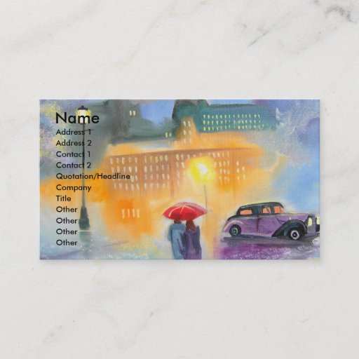 Customizable Rainy day red umbrella romantic couple walk business cards