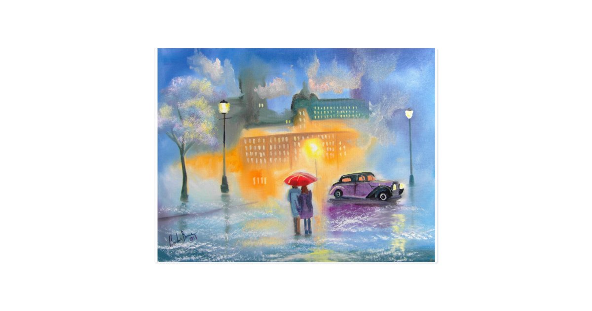 Rainy Day Red Umbrella Romantic Couple Walk Postcard Zazzle Com