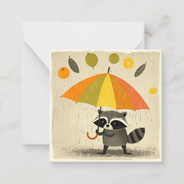 Rainy Day Reflections: Raccoon Whimsical Cards (Front)