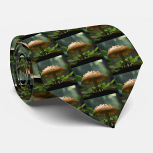 Rainy Day Refuge: Frogs Sheltering Under Mushroom Neck Tie
