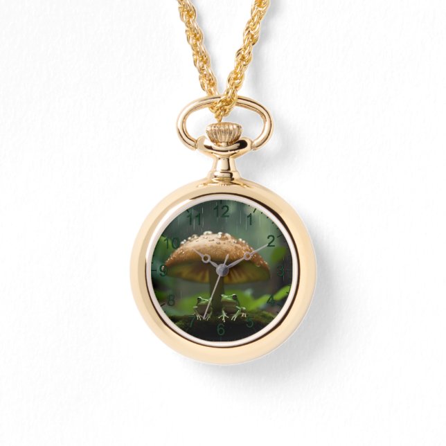 Rainy Day Refuge: Frogs Sheltering Under Mushroom Watch (Front)