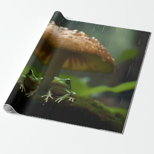 Rainy Day Refuge: Frogs Sheltering Under Mushroom Wrapping Paper