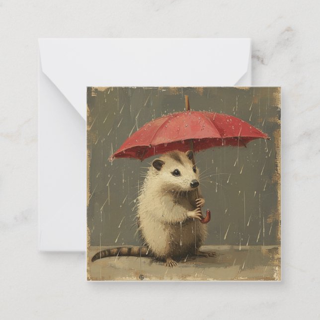 Rainy Day Revelry: Journal with Playful Opossum Note Card (Front)
