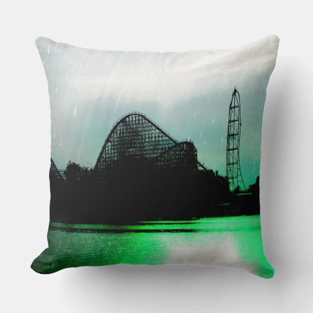 Rainy Day Roller Coaster Throw Pillow (Front)