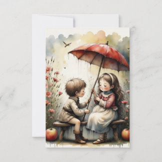 Rainy Day Romance Little Sweethearts Art Thank You Card