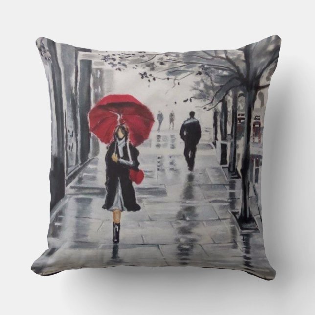 Rainy day Throw Pillow (Front)