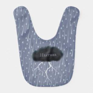 Rainy Day Thunder Cloud With Baby's Name Blue Baby Bib