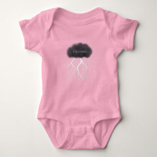 Rainy Day Thunder Cloud With Baby's Name Pink Baby Bodysuit