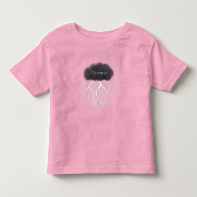 Rainy Day Thunder Cloud With Baby's Name Pink Toddler T-shirt (Front)