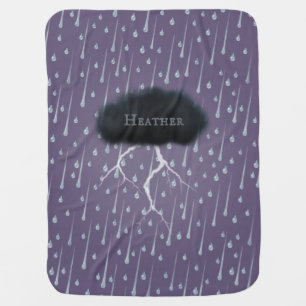 Rainy Day Thunder Cloud With Baby's Name Purple Baby Blanket