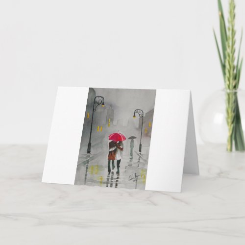 RAINY DAY UMBRELLA RED TRAM romantic Card