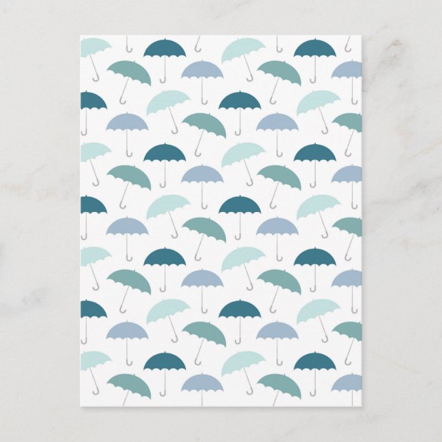 Rainy Day Umbrellas Pattern in Blues Postcard (Front)