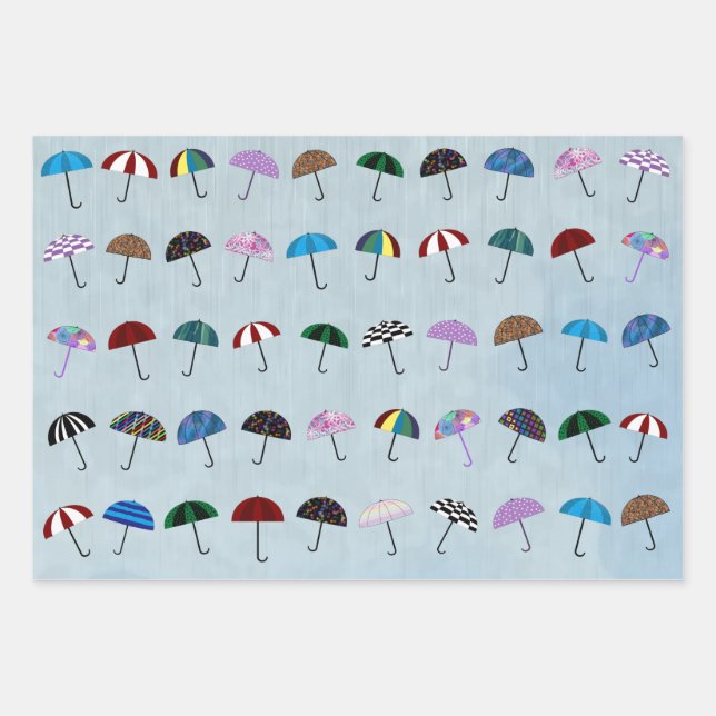 Rainy Day Umbrellas Wrapping Paper Sheets (Front)