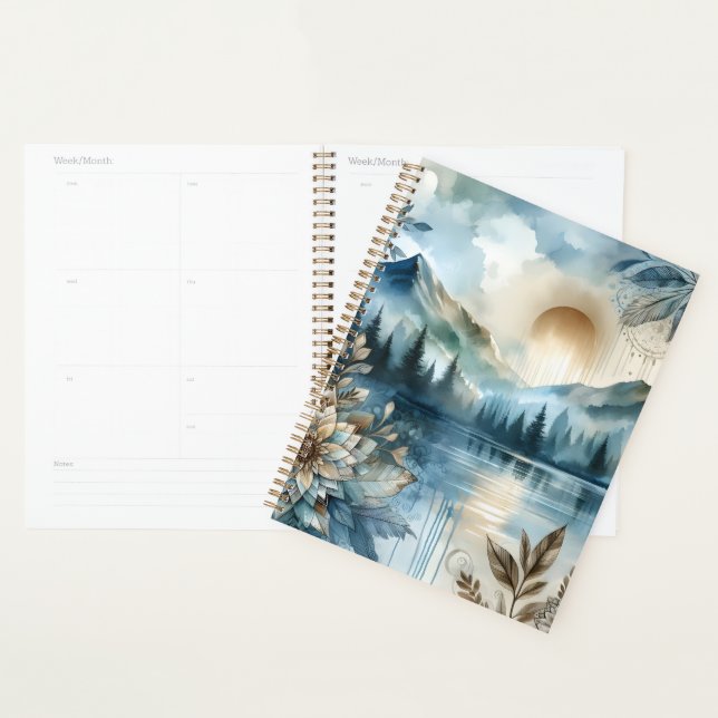 Rainy Day Watercolor Mountain Lake Rustic Boho Planner (Display)