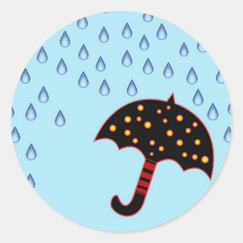 rainy day with umbrella classic round sticker