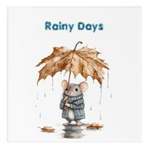 Rainy Days Blue Mouse Leaf Umbrella Cat Acrylic Print