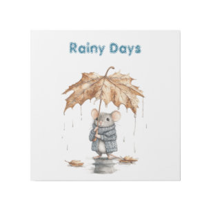 Rainy Days Blue Mouse Leaf Umbrella Cat Gallery Wrap