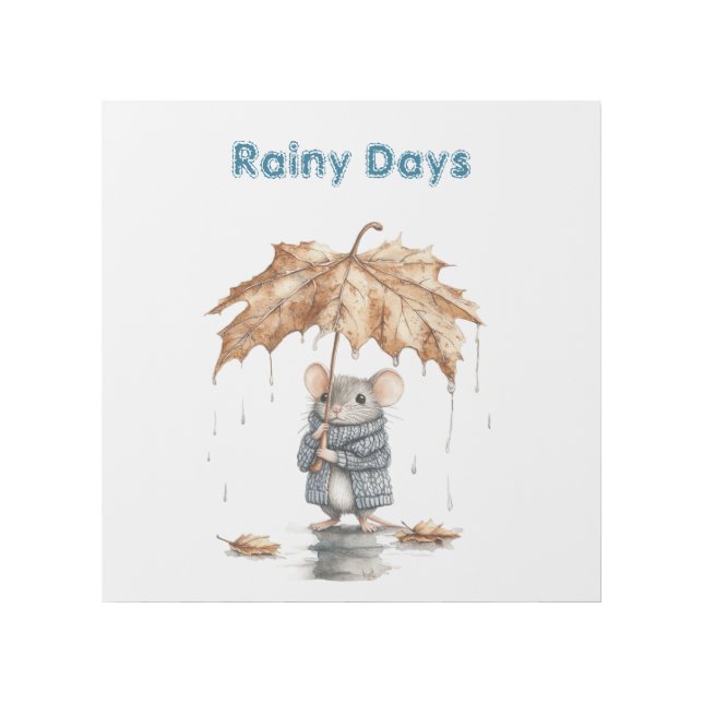 Rainy Days Blue Mouse Leaf Umbrella Cat Gallery Wrap (Front)