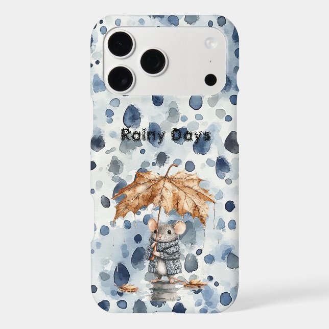 Rainy Days Blue Mouse Leaf Umbrella iPhone Case (Back)