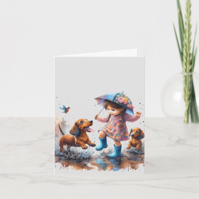 Rainy Days Dachshund (downloadable)  Card (Front)