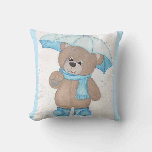 Rainy Daze Teddy Bear Throw Pillow (Front)