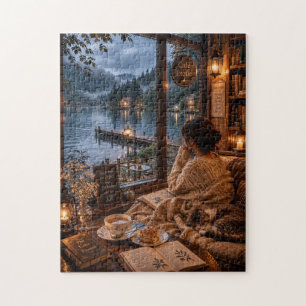 Rainy Evening at Café Etoile – Cozy Lakeside Café Jigsaw Puzzle