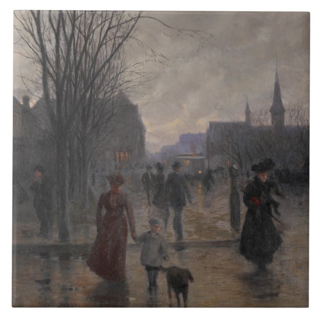 Rainy Evening on Hennepin Avenue, c.1902 Ceramic Tile (Front)