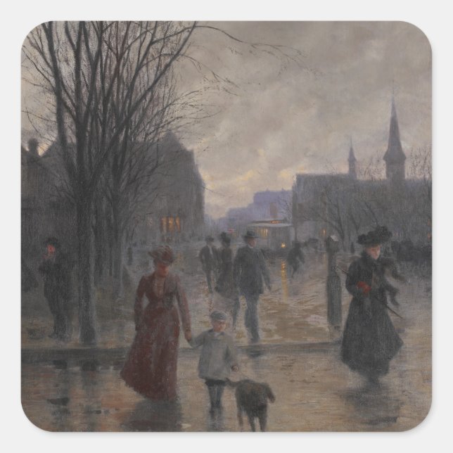 Rainy Evening on Hennepin Avenue, c.1902 Square Sticker (Front)