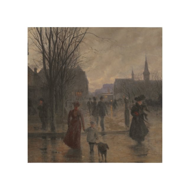 Rainy Evening on Hennepin Avenue, c.1902 Wood Wall Decor (Front)