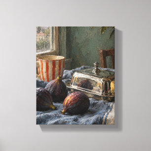 Rainy Figs and Chrome Butter Dish   Moody Still Li Canvas Print