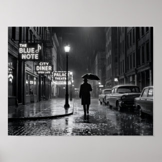 Rainy Film Noir Street Poster