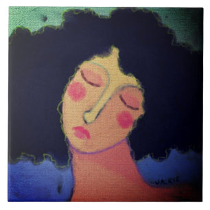 Rainy Hair Days Abstract Portrait of a Woman Ceramic Tile